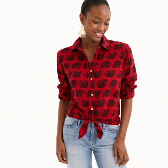 J. Crew Tops - J. Crew Elephant Print Cotton Button Up | XS | EUC | Coral and Navy Blue